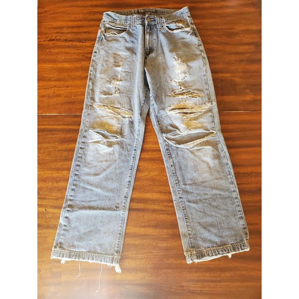 DRUNKNMUNKY AUTHENTIC MEN'S VINTAGE Distressed DENIM BAGGY JEANS 32 x 32 Y2K